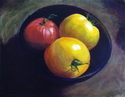 Marie Matheson - Still Life Painting Marie Matheson, acrylic on canvas, still life, tomatoes, red, yellow - Still Life Painting