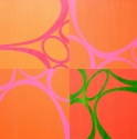 Four squares in vivid shades of orange, intersected by arching ovals in pinks and verdant vibrant green (thumbnail)