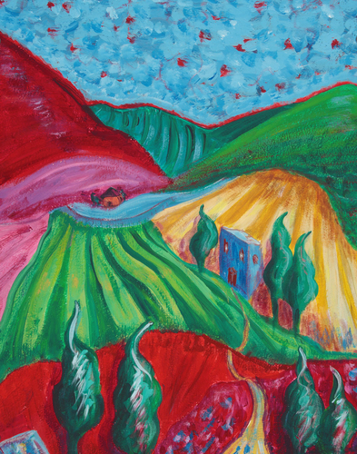 Painting-Blue Villa Amongst Cypress