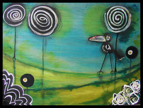 Painting-Acrylic-Walking in the LollyPop Woods with Mr Toucan
