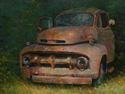 Michael McGurk - Landscape Painting Michael McGurk, pastel, old ford truck ,1952 big job F-8, Pleasant Grove, abandoned vintage truck - Landscape Painting