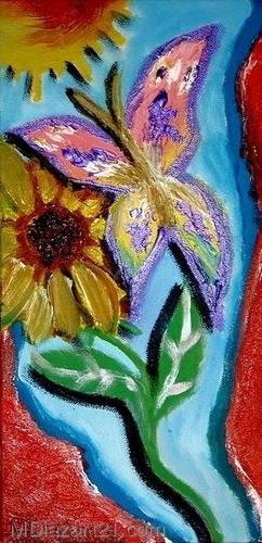 Painting-Botanical-butterfly and sunflower abstract