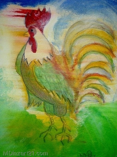 Painting-Animals-rooster in the wind