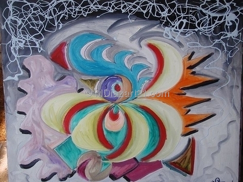 Painting-Abstract-blue rooster