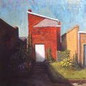 Primary Colors, Cityscape, Buildings, Garden, McDevitt, Richmond, Virginia - Cityscape Painting
