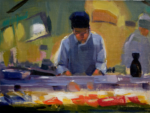 Painting-Figurative-Cutting Sushi