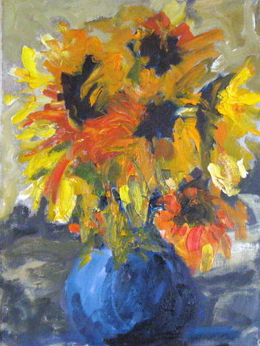 sunflowers blue vase