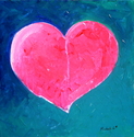 Pink Heart Painting w Blue Background- Mended Heart  9-06