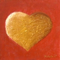Gold Heart, Red Background - 09-25