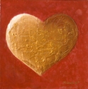 Gold Heart, Red Background Painting - 09-26