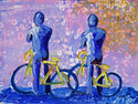 Bikers - blue w/ pink background