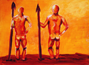 Abstract Figurative Painting - Men with Spears