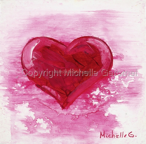 Painting-Acrylic-Red Heart, White/Pink Bleed