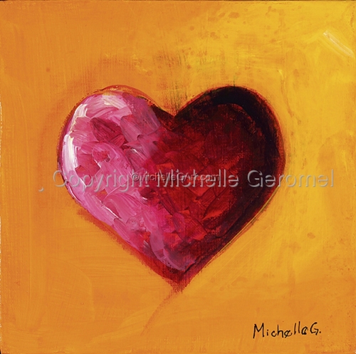 Painting-Acrylic-Red Heart Orange Background 7-21