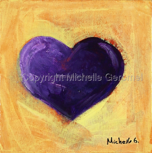 Painting-Acrylic-Purple Heart, Yellow Background
