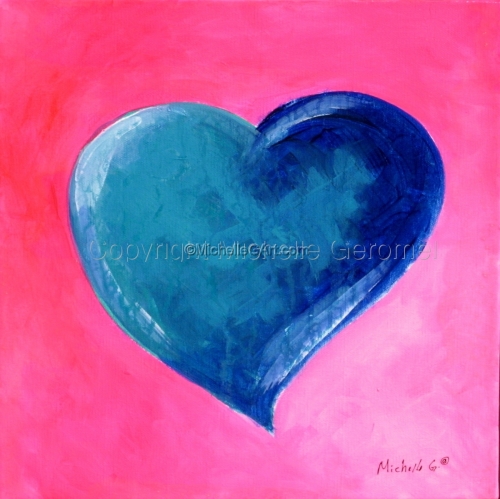 Painting-Acrylic-Aqua Heart on Hot Pink 9-07