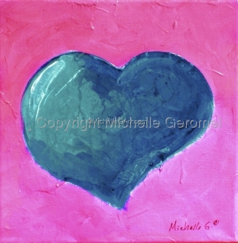 Painting-Blue Heart on Hot Pink 9-05