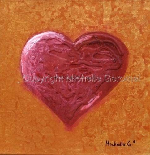 Painting-Acrylic-Red Heart, Gold Background - 09-23