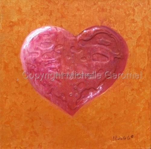 Painting-Red Heart, Gold Background - 09-24