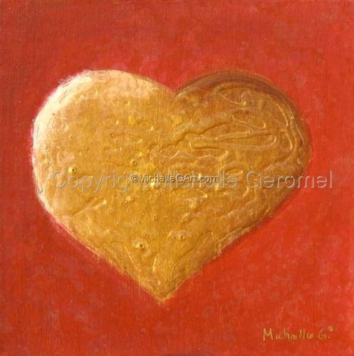 Painting-Gold Heart, Red Background - 09-25