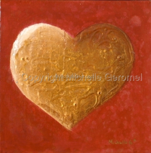 Painting-Gold Heart, Red Background Painting - 09-26