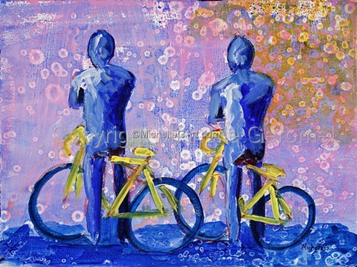 Painting-Acrylic-Bikers - blue w/ pink background