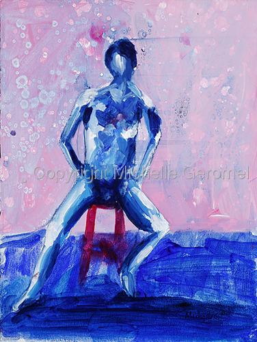 Painting-Abstract Male Nude - Man on stool
