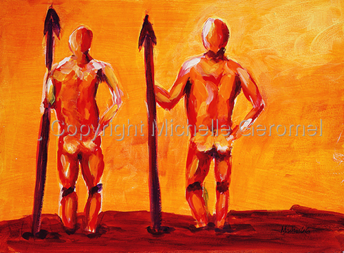 Painting-Acrylic-Abstract Figurative Painting - Men with Spears