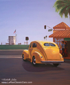 Laguna, Beach, CA, 1940, 40, Ford, Yellow, Ocean, Avenue, Ave - Cityscape Painting