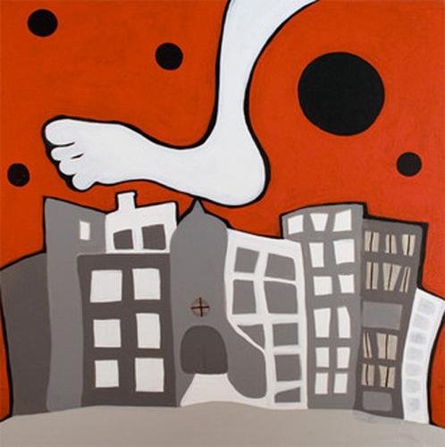 Painting-Acrylic-Foot Over City
