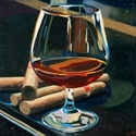 hampden-sydney college, oil on canvas, wine, wine art, wine bottles, wine bottle art, oil painting wine, wine glass painting, virginia wine, virginia wine art, virginia wine artist, red wine, white wine, corkscrew, antique corkscrew, vineyard art, landscape, appletini, apple martini, martini, river art, cigars, brandy cigar art, brandy, cognac art, cognac, snifter,  - Realism Painting