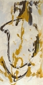 This is an original abstract acrylic painting by Mary Lea Bradley, The colors include dark brown, ivory and mustard. (thumbnail)