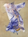 This is an original,abstract,acrylic painting by Mary Lea Bradley. The color are lavendar,yellow,red and purple on a beige background. (thumbnail)