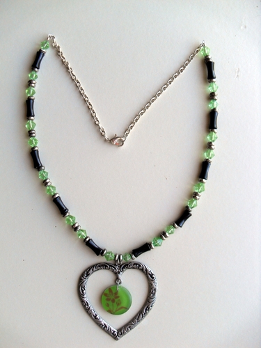 Heart in Silver with Green Accents