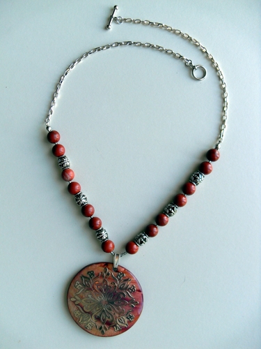 Orange pendant with Silver and Red Jasper Accents