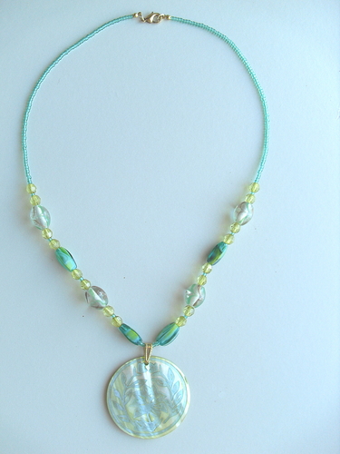 Green and Yellow Pendant with Green and Hand Painted Accents