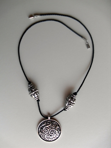 Pewter Medallion with Pewter Accents on Black Cord