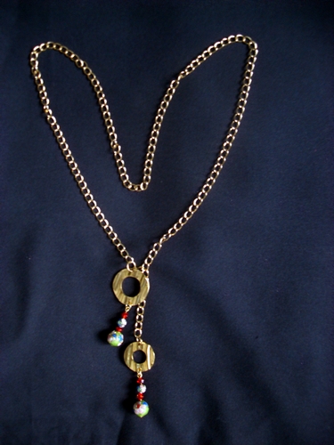Gold Chain with Rings and Cloisonne Bead Accents