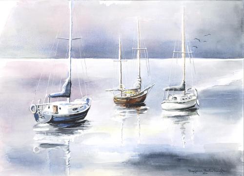 Painting-Watercolor-Anchored Sailboats