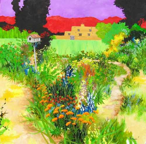 Painting-Landscape-Valley View with Birdhouse