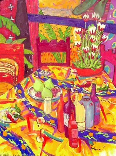 Painting-Still Life-Tulips and Talavera Color