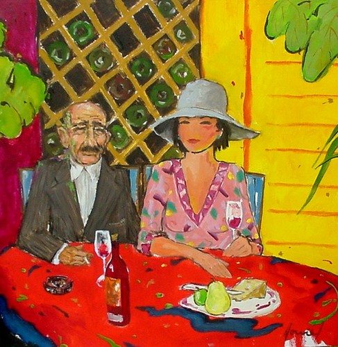 Painting-Figurative-Wine Bar Couple