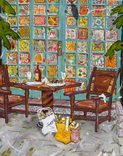 Painting-Impressionism-La Plazuela, La Fonda Hotel