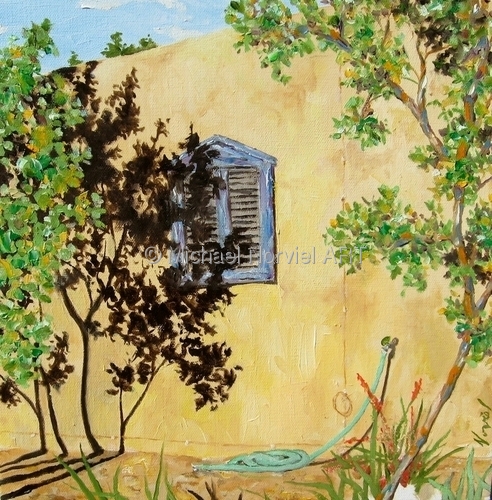 Painting-Landscape-Garden Hose on Indian Farm Lane