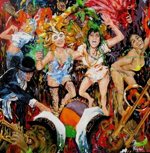 Painting-Figurative-The Second Line, Mardi Gras