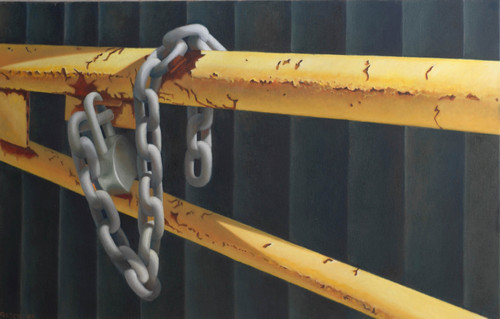 Painting-Cityscape-Draped Chain on Yellow