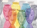 Nancy Pink - Art Deco Faces-Rainbow Vases XV