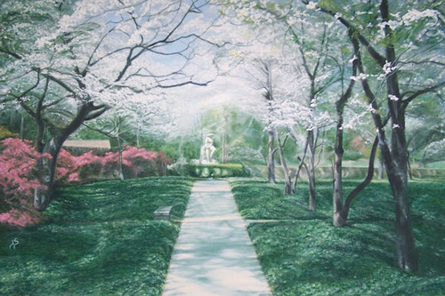Painting-Dogwoods and Ivy on a Dappled Path