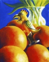 Painting--Acrylic-Still LifeBottle Bird Sings On The Oranges