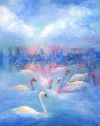 Painting-Animals-Pink Swan Skyline